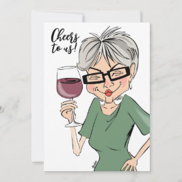 Das freut uns! Cartoon Wine Drink Lady Card Feiertagskarte