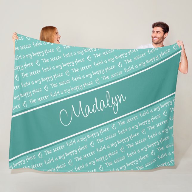 Das Fußballfeld ist mein glücklicher Ort aquamarin Fleecedecke (Beispiel)