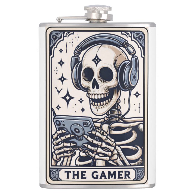 Das Gamer-Skelett-Tarotkarte Flachmann (Vorderseite)