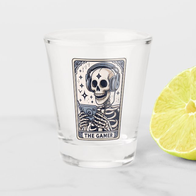 Das Gamer-Skelett-Tarotkarte Schnapsglas (Vorderseite)