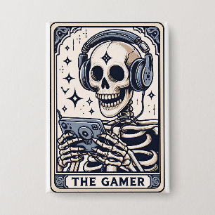 Das Gamer-Skelett-Tarotkarten-Shirt Button