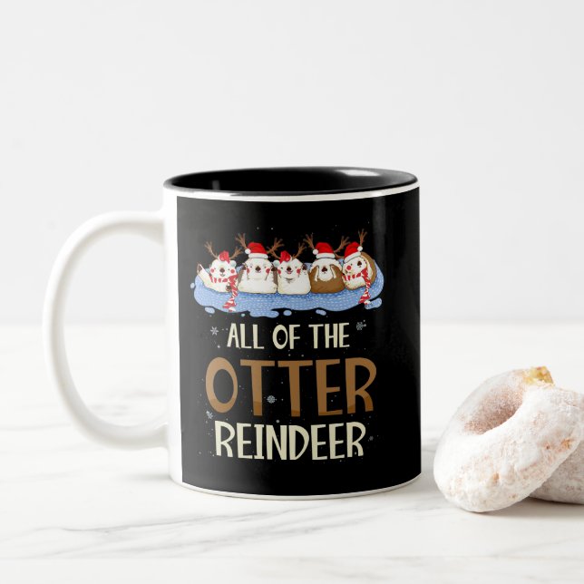 Das ganze Otter Rentier Weihnachtsfest Niedlich Zweifarbige Tasse (Mit Donut)