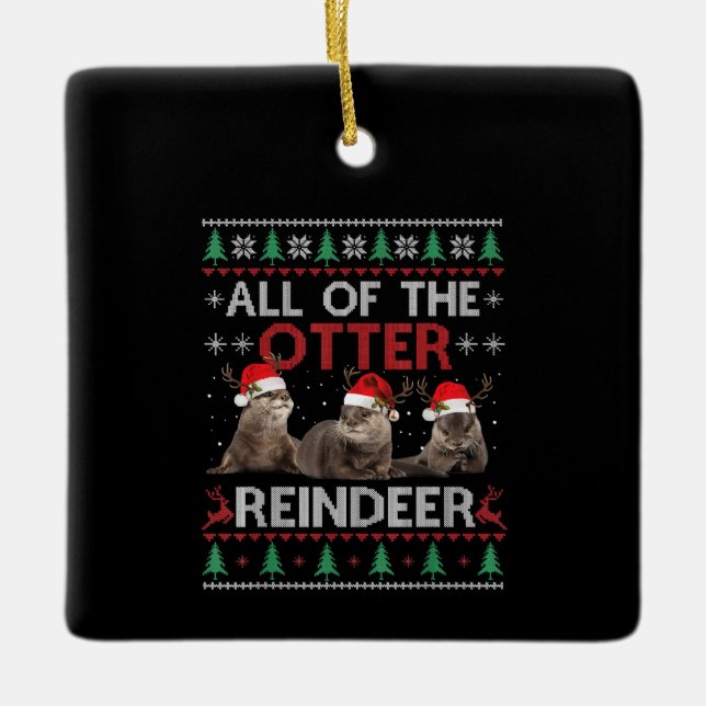 Das ganze Otter Rentier Weihnachtskraut Keramikornament (Vorderseite)