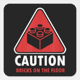 Das Gebäude "Funny Warning Caution" blockiert Stei Quadratischer Aufkleber
