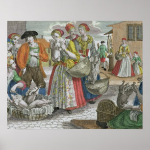 Das Geflügel vermarkten (farbiger Stich) Poster