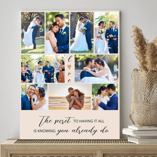 Das geheime Zitat-FotoCollage 9 Hochzeitssbilder Leinwanddruck (Wedding photo canvas with words of wisdom from Newlywed Christmas Gift collection by Darling & May)