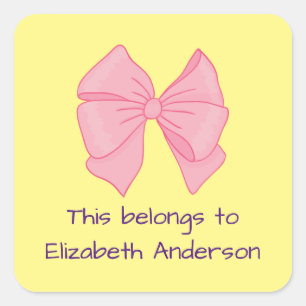Das gehört zu Mädchens Name Bow Pink Yellow Quadratischer Aufkleber
