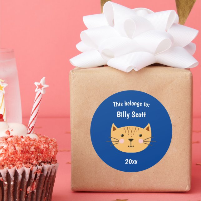 Das gehört zu zurück zur Schule Kitty Cat Face Blu Runder Aufkleber (Party)