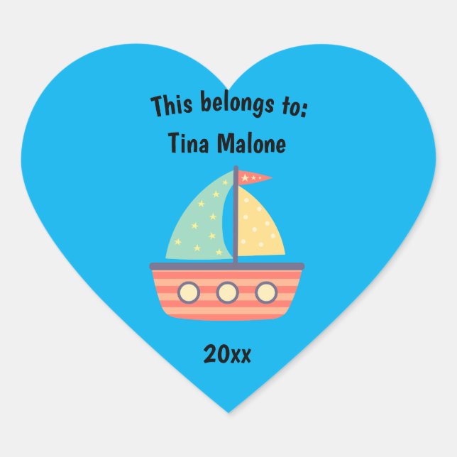 Das gehört zu "Zurück zur Schule Sailboat Blue" Herz-Aufkleber (Vorderseite)