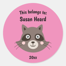 Das gehört zum Niedlichen Raccoon-Rosa der Schule Runder Aufkleber