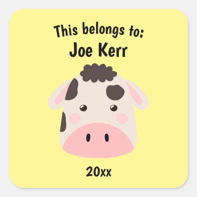 Das gehört zur Niedlichen Schulkuh gelb Quadratischer Aufkleber (Vorderseite)
