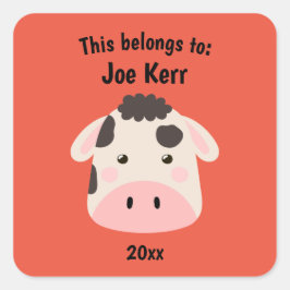 Das gehört zur Schule zurück zum Niedlichen Kuh Ro Quadratischer Aufkleber