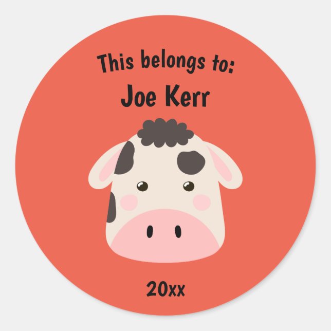 Das gehört zur Schule zurück zum Niedlichen Kuh Ro Runder Aufkleber (Vorderseite)