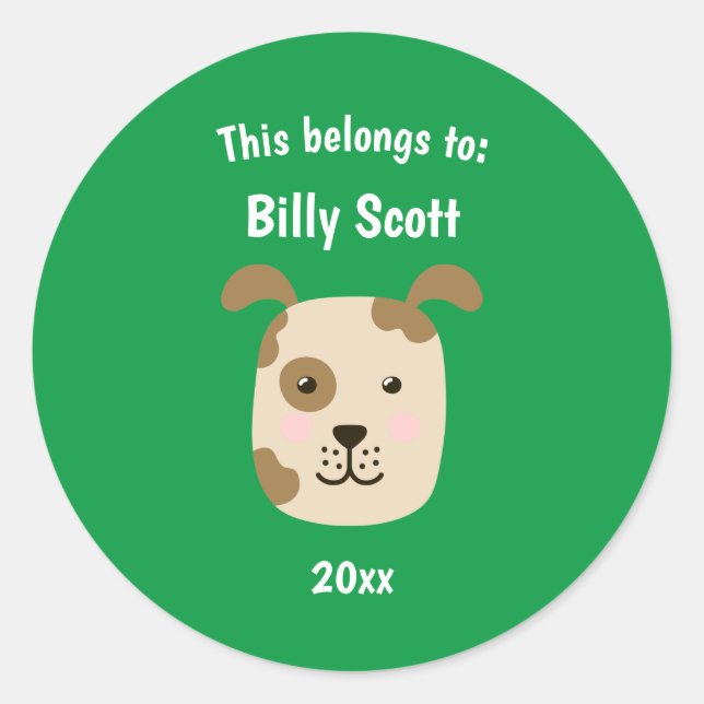 Das gehört zurück zum Puppy Face Grn der Schule Runder Aufkleber (Vorderseite)