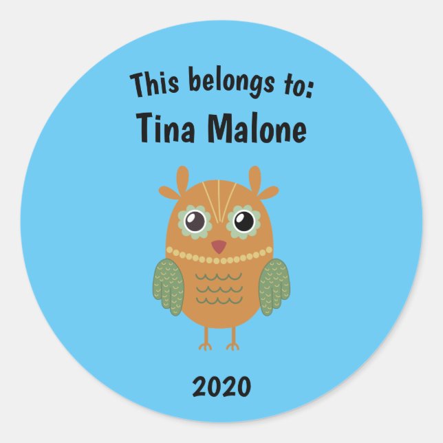 Das gehört zurück zur Schule Brown Owl Blue Runder Aufkleber (Vorderseite)