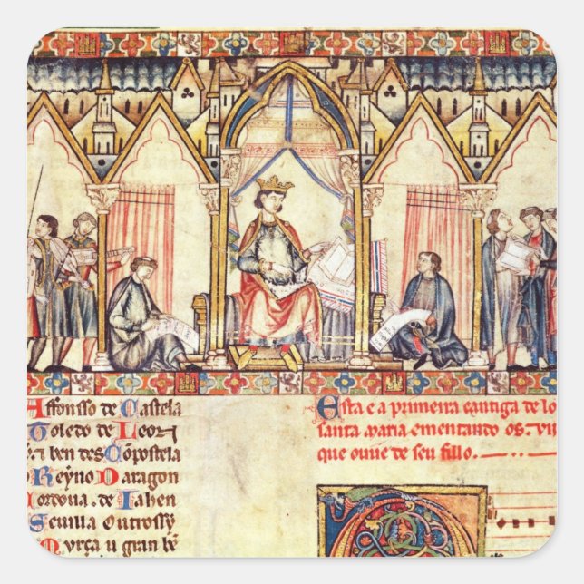 Das Gericht von Alfonso X "the Wise" Quadratischer Aufkleber (Vorderseite)