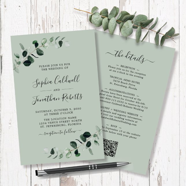 Das gesamte Budget in einem Eukalyptus-Flyer Flyer (Budget All in One Eucalyptus Sage Wedding Flyer 5.5 x 8.5 Paper Invitation)