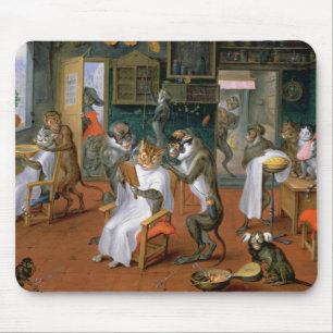 Das Geschäft des Friseurs mit Affen und Katzen Mousepad