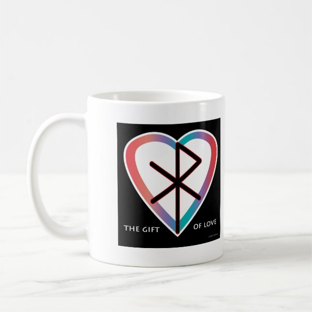Das Geschenk von Liebe Bindrune Kaffee Tasse (Links)