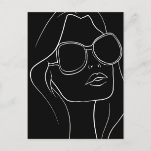Das Gesicht der Frau in der Sonnenbrille Line Art  Postkarte