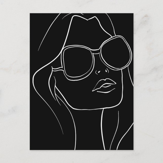 Das Gesicht der Frau in der Sonnenbrille Line Art  Postkarte (Vorderseite)