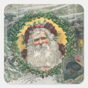 Das Gesicht des Weihnachtsmannes mitten in der Wei Quadratischer Aufkleber