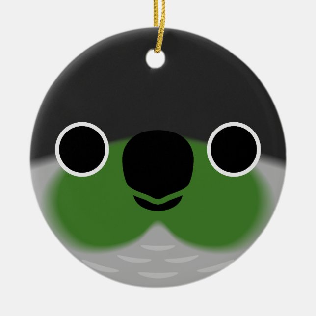 Das Gesicht eines grünen Wangenparakets Keramik Ornament (Vorne)