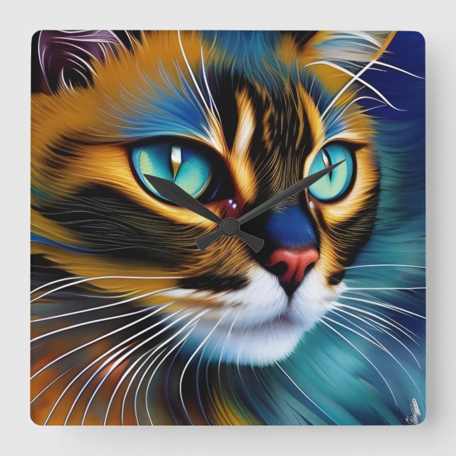 Das Gesicht eines niedlichen Lynx-Punktes Siam Quadratische Wanduhr (Vorderseite)