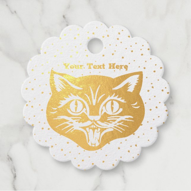 Das Gesicht in Gold von Halloween Style Katze Big  Geschenkanhänger (Vorderseite)