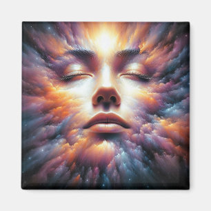 Das Gesicht vermischt sich mit farbenfrohen Wolken Magnet