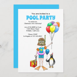 Das Girl and the Pinguin's Pool Party Einladung