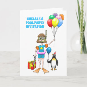 Das Girl and the Pinguin's Pool Party Einladung