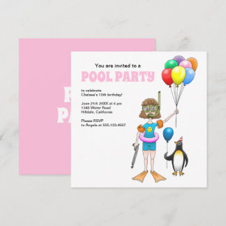 Das Girl and the Pinguin's Pool Party Einladung