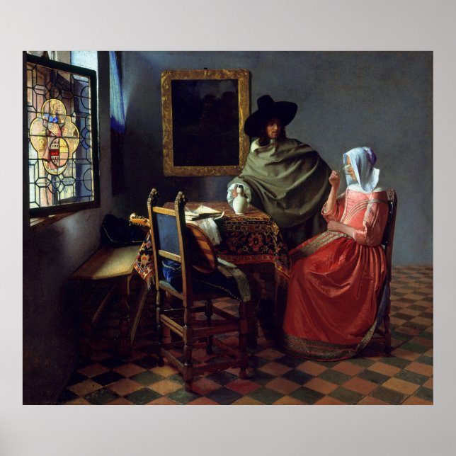 Das Glas Wein von Johannes Vermeer, groß Poster (Vorne)