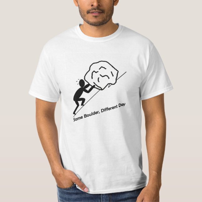 Das gleiche Boulder, unterschiedliches T-Shirt (Vorderseite)