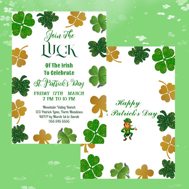 Das Glück der irischen St. Patricks Day Gold Green Einladung (Luck Of Irish St Patrick's Day Gold Green Shamrocks Invitation)