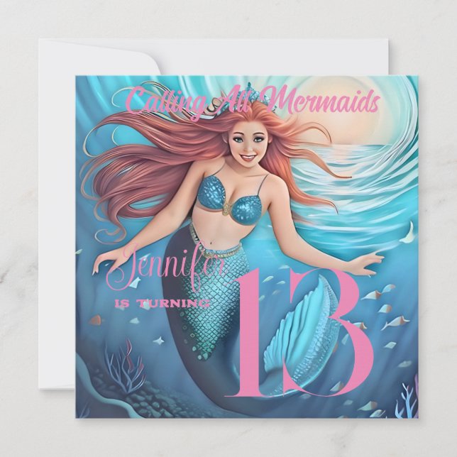 Das glückliche Party der Meerjungfrau Einladung (Vorderseite)