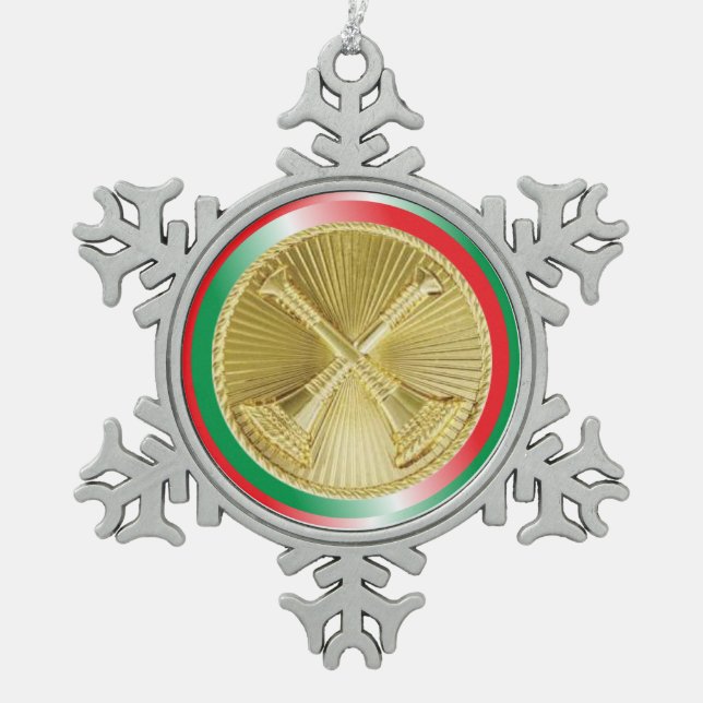 Das Gold-Bugle des Feuerwehrkapitän Schneeflocken Zinn-Ornament (Vorderseite)