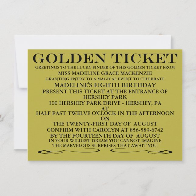 Das Goldene Ticket zum Geburtstag Einladung (Vorderseite)