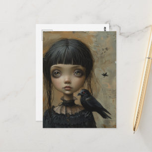 Das Goth-Mädchen mit einem schwarzen Vogel Postkarte