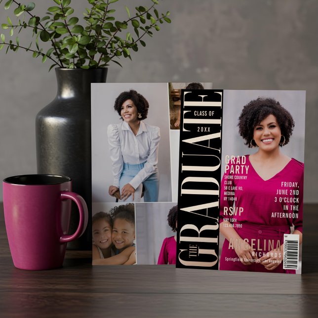 Das Graduate Fun Trendy Magazine deckte das Grad-P Folieneinladung (The Graduate Fun Trendy Magazine Cover Grad Party Foil Invitation)