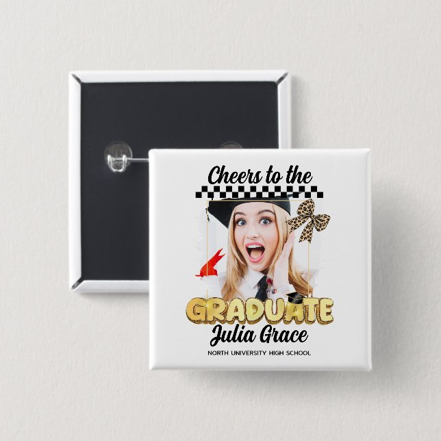 Das Graduate White Custom Foto Button (Vorne & Hinten)