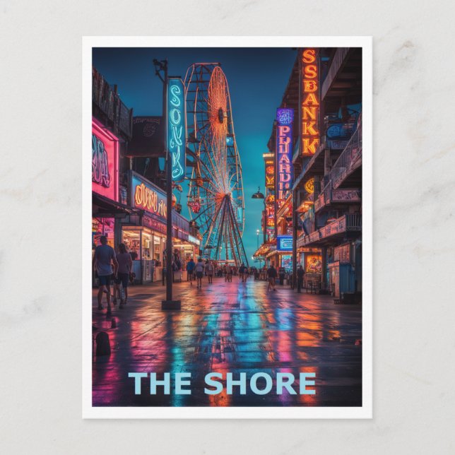 Das grafische Design des Jersey Shore Boardwalk Postkarte (Vorderseite)