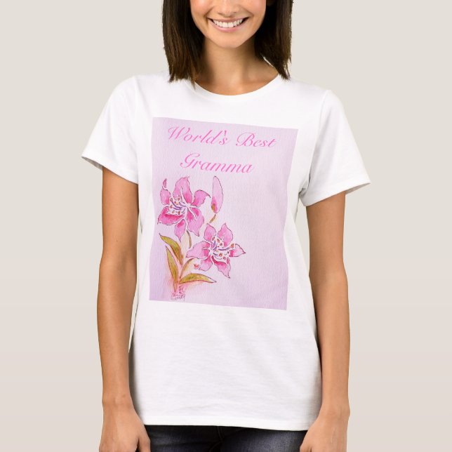 Das Gramma der Welt bester rosa Lilien-T - Shirt (Vorderseite)
