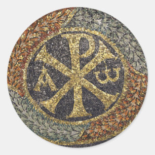 Das griechische Chi Rho Byzantinische Mosaiksymbol Runder Aufkleber