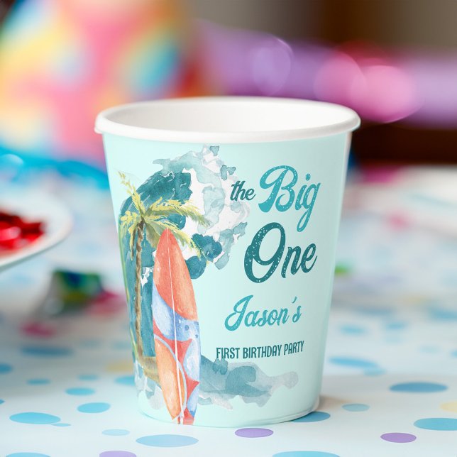 Das große 1. Party zum Surfen im Retro-Bereich Pappbecher (The big one surfing birthday party tableware surfing personalized paper party cups)