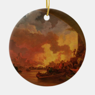 Das große Feuer von London, c.1797 (Öl auf Keramikornament