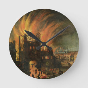 Das große Feuer von London (September 1666) mit Runde Wanduhr