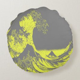 Das große gelbe und graue runde Kissen