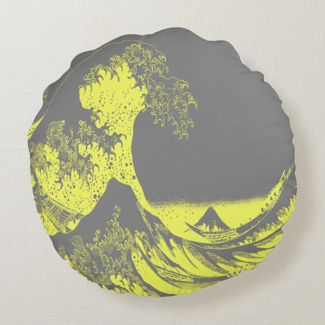 Das große gelbe und graue runde Kissen (Rückseite)